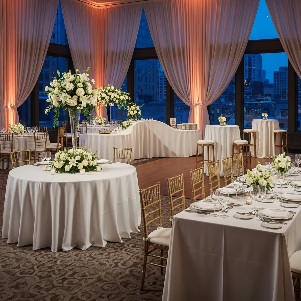 Stunning table options including round, rectangular, and specialty tables for events